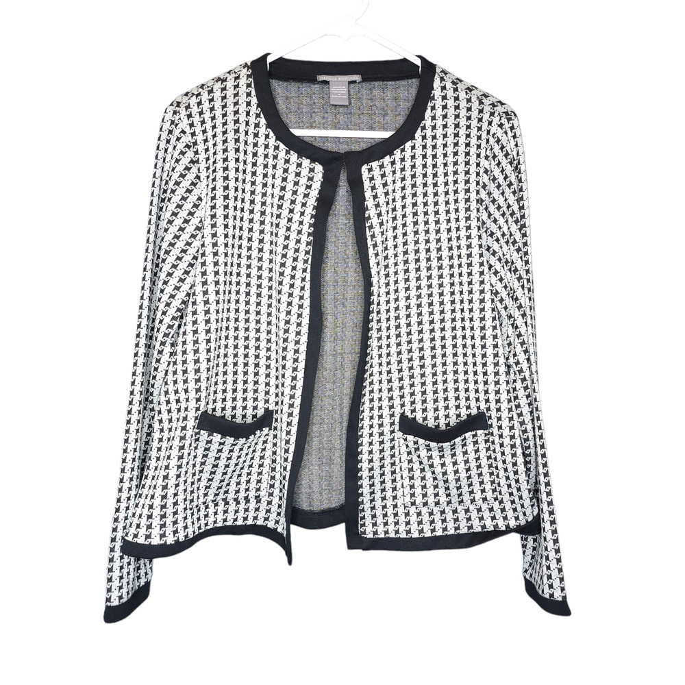 Isabella Rodriguez Black Houndstooth Cardigan Womens Medium Sweater Knit